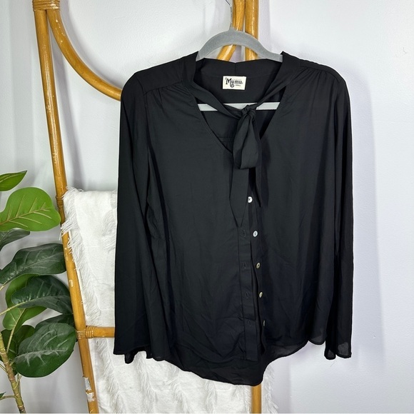 Show Me Your Mumu Black Long Sleeve Tie Blouse sz S - Picture 3 of 7